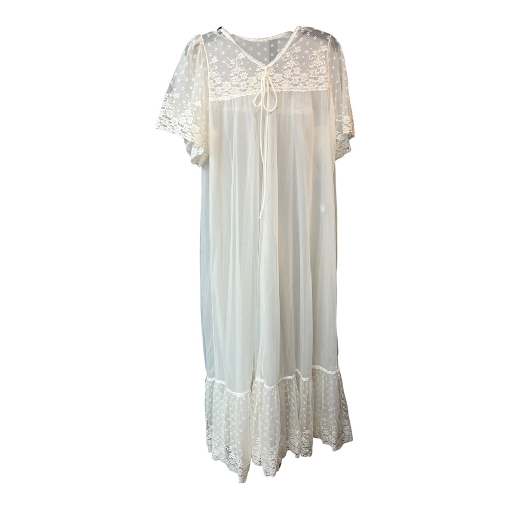Vintage Neiman Marcus Peignoir Sheer Lace Maxi Robe S White Bridal Romantic - Picture 1 of 8